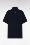 Straight-cut short-sleeved polo shirt in navy cotton with two-tone ribbed edges