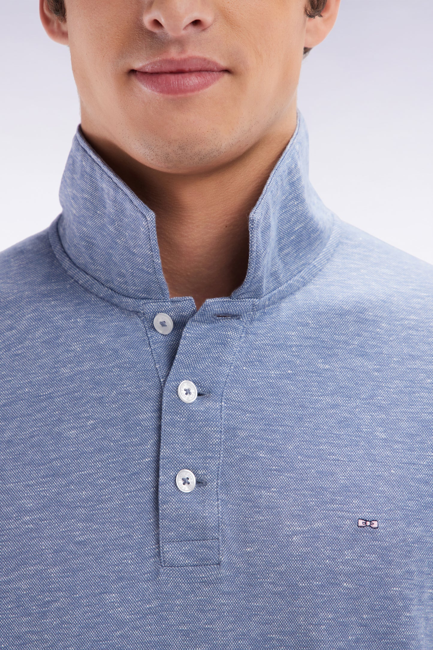 Straight-fit short-sleeved polo shirt in dark grey cotton-linen blend