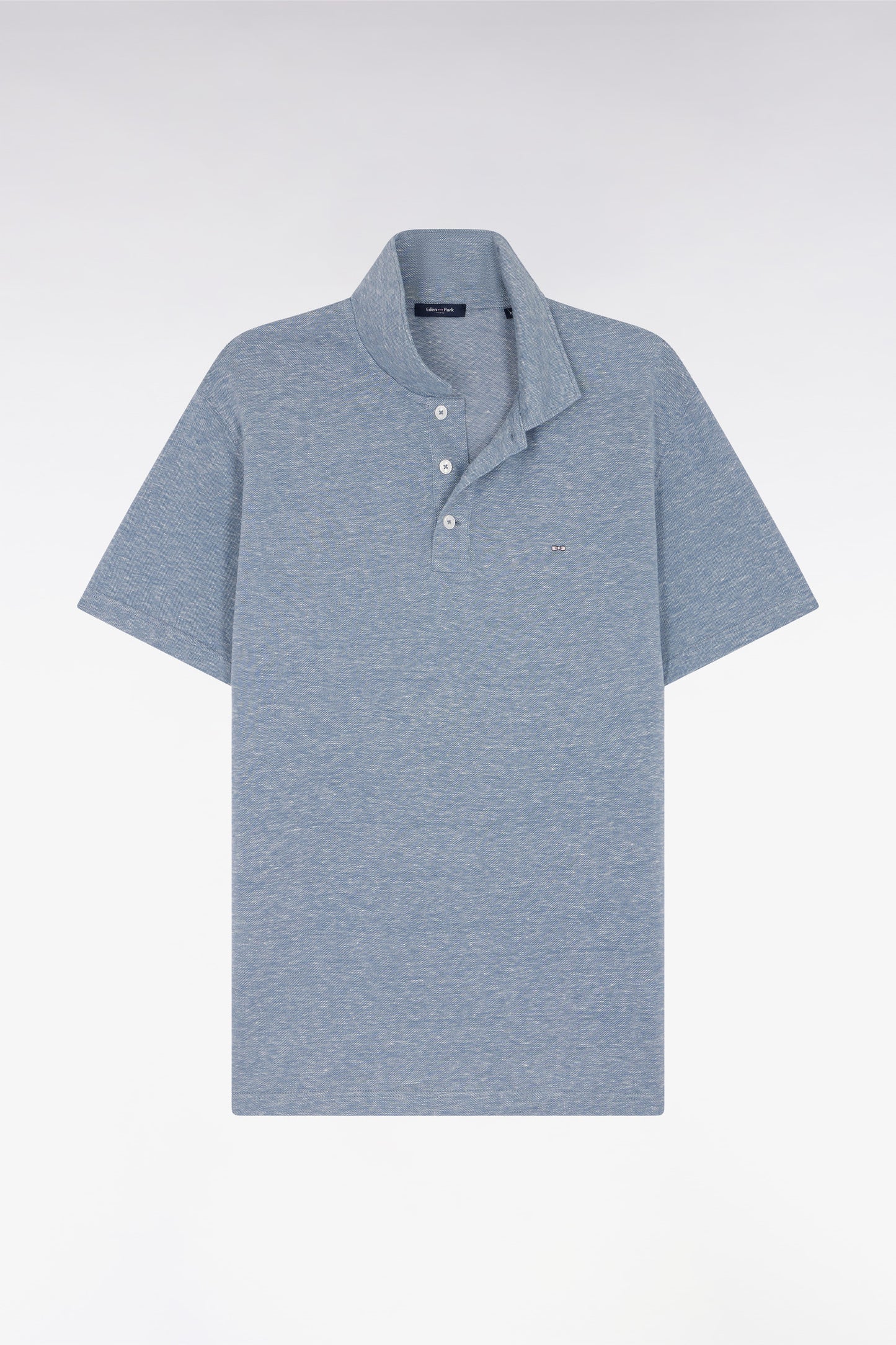 Straight-fit short-sleeved polo shirt in dark grey cotton-linen blend