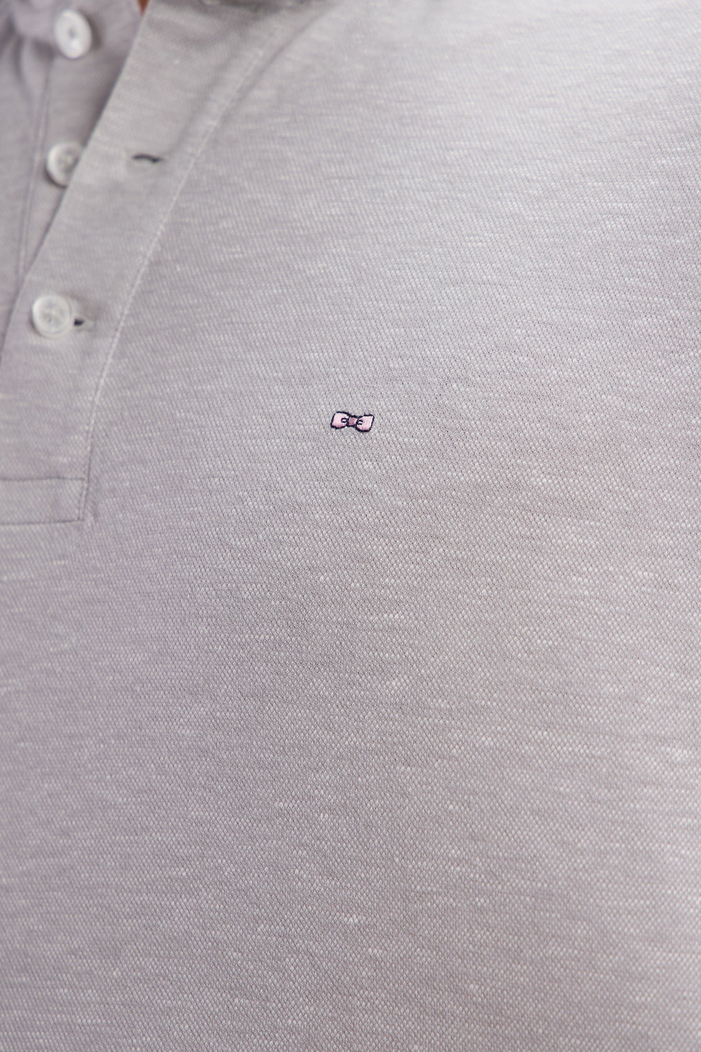 Straight-fit short-sleeved polo shirt in light grey cotton-linen blend