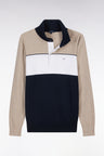 Straight-fit beige cotton jumper with a rugby-style collar