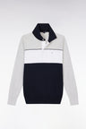 Straight-fit grey cotton jumper with a rugby-style collar
