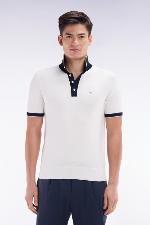 Straight-fit short-sleeved polo collar jumper in white cotton - Image 1