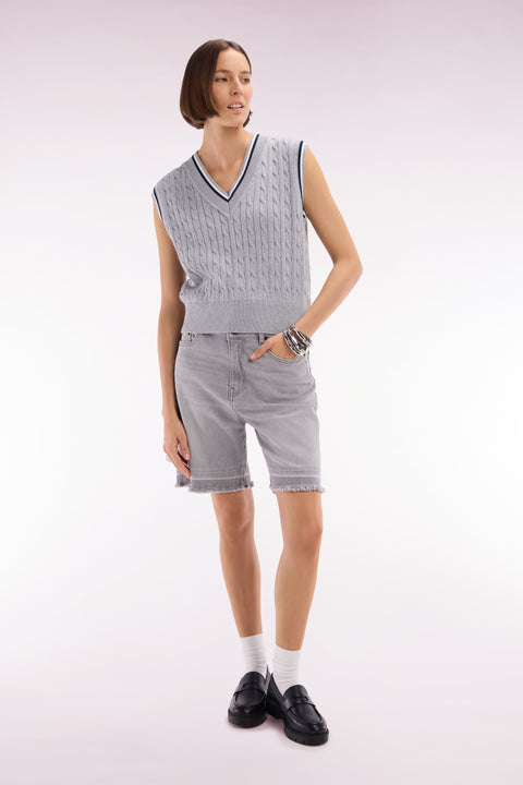 Relaxed-fit black cable cotton sleeveless jumper - Image 1