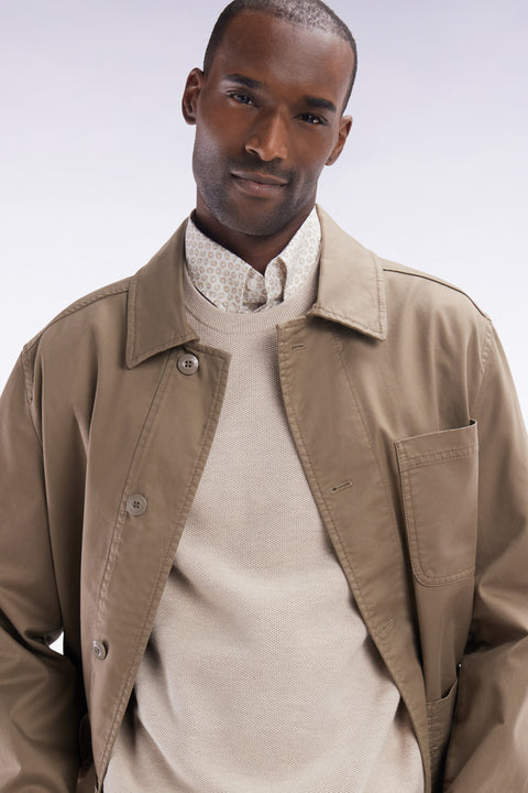 Straight-fit beige honeycomb cotton crew neck jumper - Image 3
