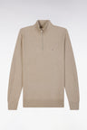 Straight-fit beige honeycomb cotton trucker collar jumper