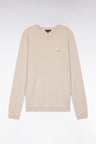 Straight-fit beige cotton-silk blend crewneck jumper