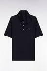 Straight-fit short sleeves navy polo collar jumper