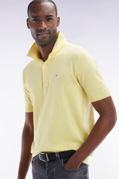 Yellow cotton and silk blend polo-neck sweater, straight cut - Image 2