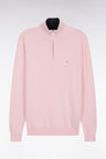Straight-fit pink cotton trucker collar jumper