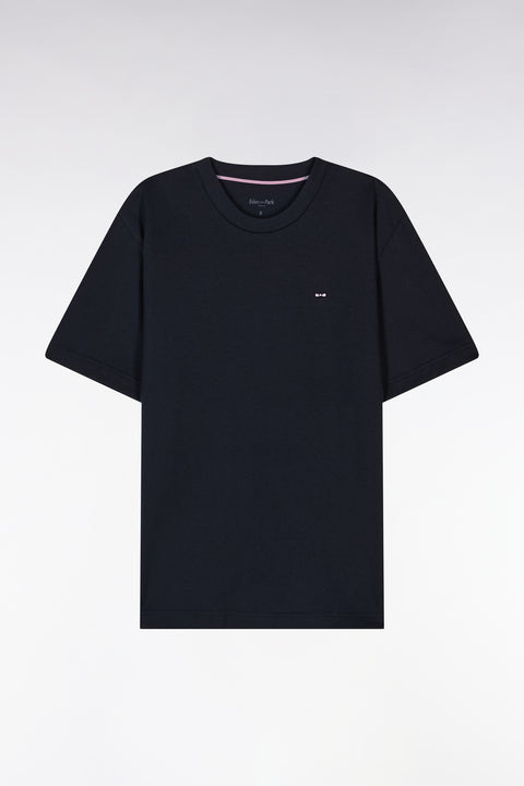 Straight-fit short-sleeved round-neck navy jumper in organic cotton cashmere blend - Image 2