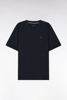 Straight-fit short-sleeved round-neck navy jumper in organic cotton cashmere blend