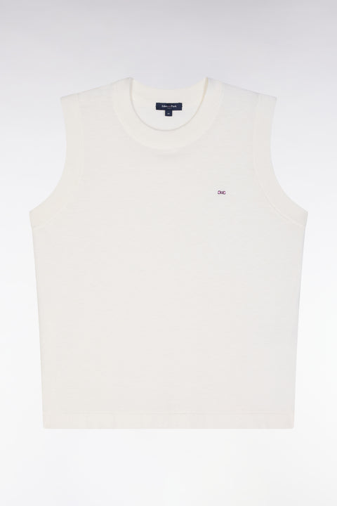 Relaxed-fit tank top jumper with round neck in ecru cotton and silk thin blend - Image 2