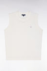 Relaxed-fit tank top jumper with round neck in ecru cotton and silk thin blend