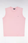 Relaxed-fit tank top jumper with round neck in pink cotton and silk thin blend