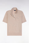 Straight-fit short-sleeved beige jumper with polo collar