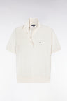 Straight-fit short-sleeved ecru jumper with polo collar