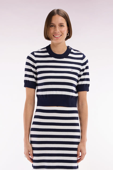 Straight-fit round-neck navy sailor jumper in organic cotton and cashmere - Image 3