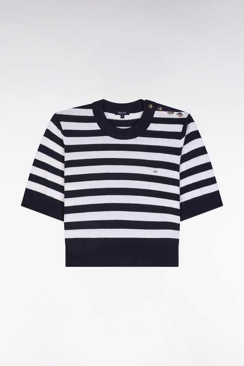 Straight-fit round-neck navy sailor jumper in organic cotton and cashmere - Image 2