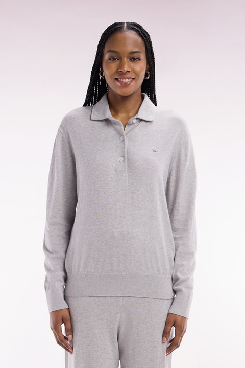 Relaxed-fit grey rugby shirt collar jumper in organic cotton and cashmere blend - Image 3