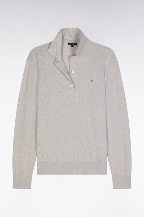Relaxed-fit grey rugby shirt collar jumper in organic cotton and cashmere blend - Image 2