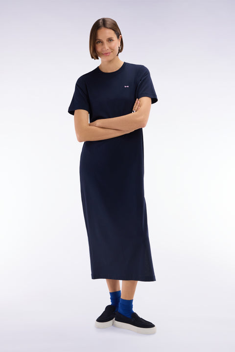 T-shirt dress in navy Pima cotton, straight cut - Image 1