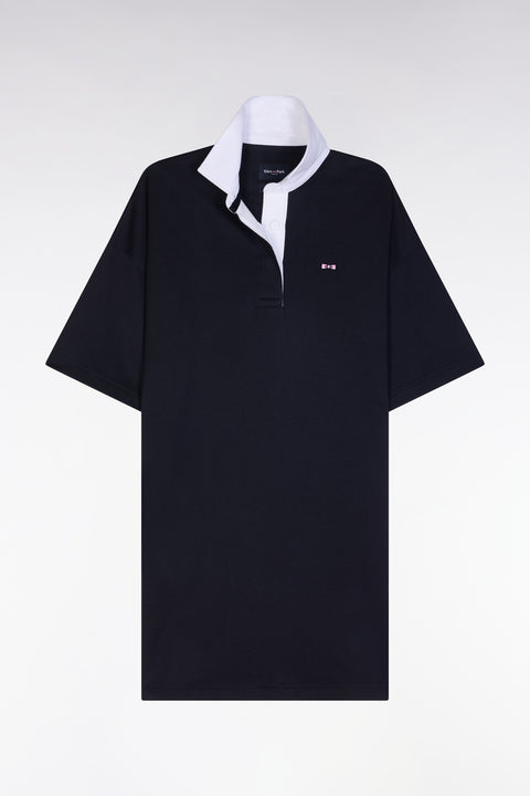 Navy Pima cotton jersey dress with white collar, relaxed fit - Image 2