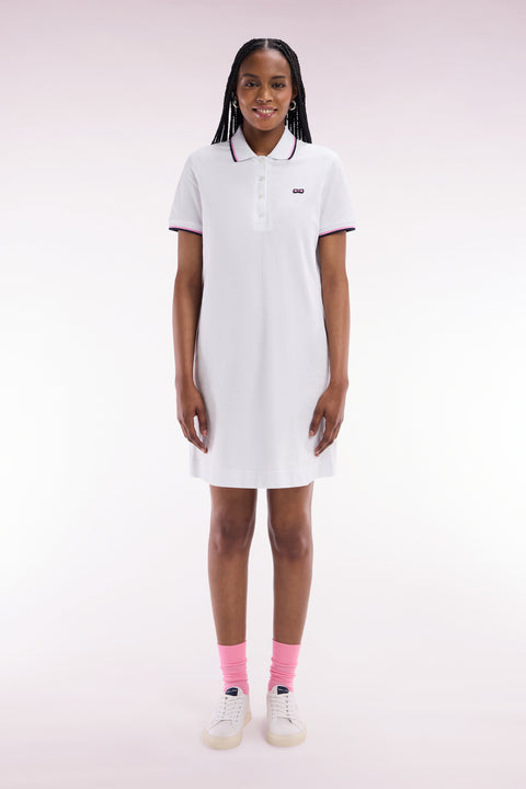 White cotton rugby shirt dress with tricolor accents - Image 3