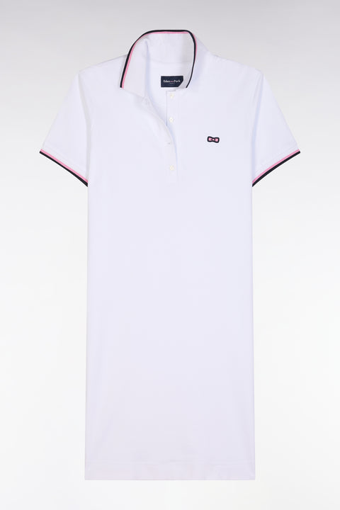 White cotton rugby shirt dress with tricolor accents - Image 2