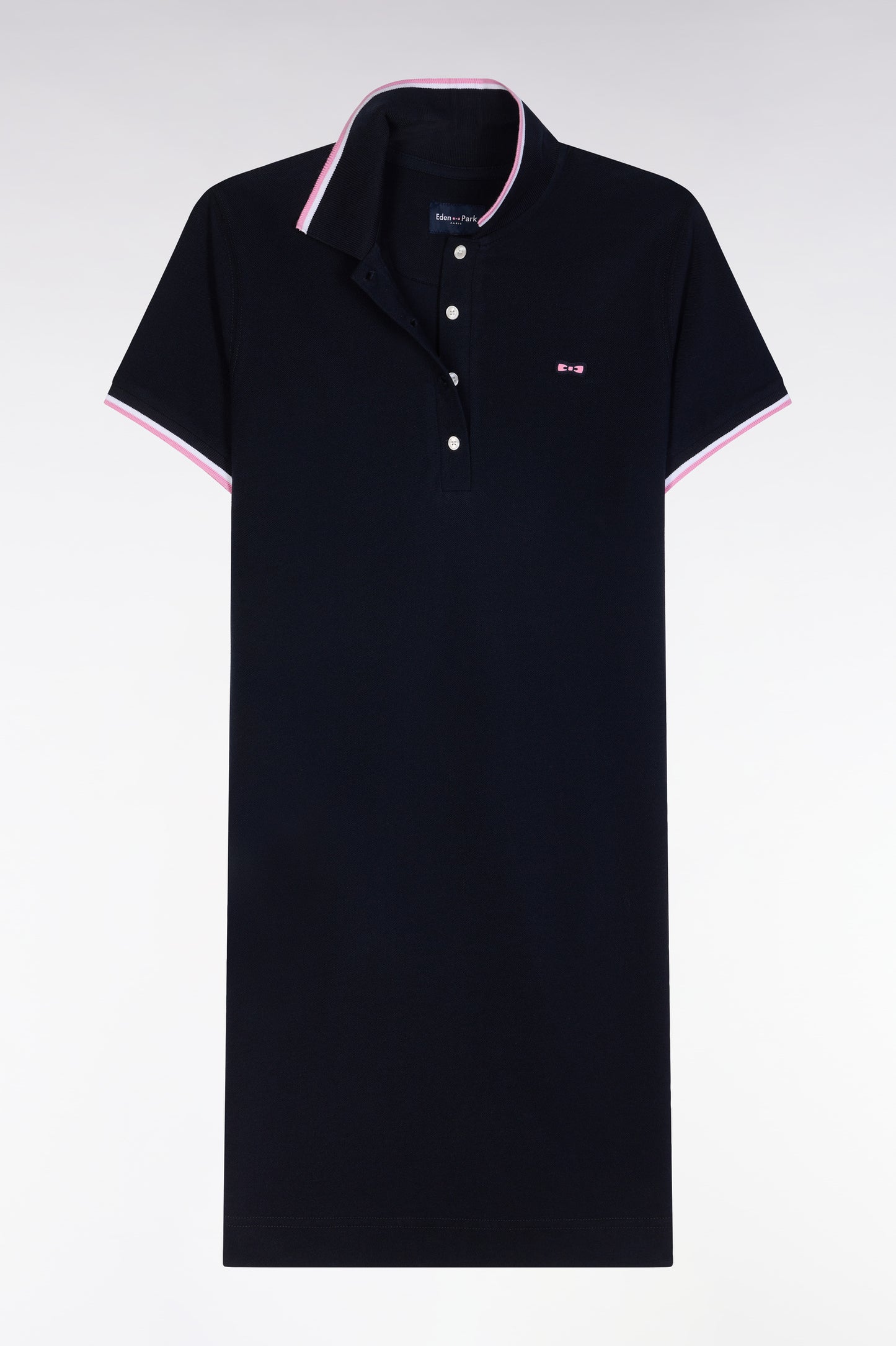 Navy cotton rugby shirt dress with tricolor accents