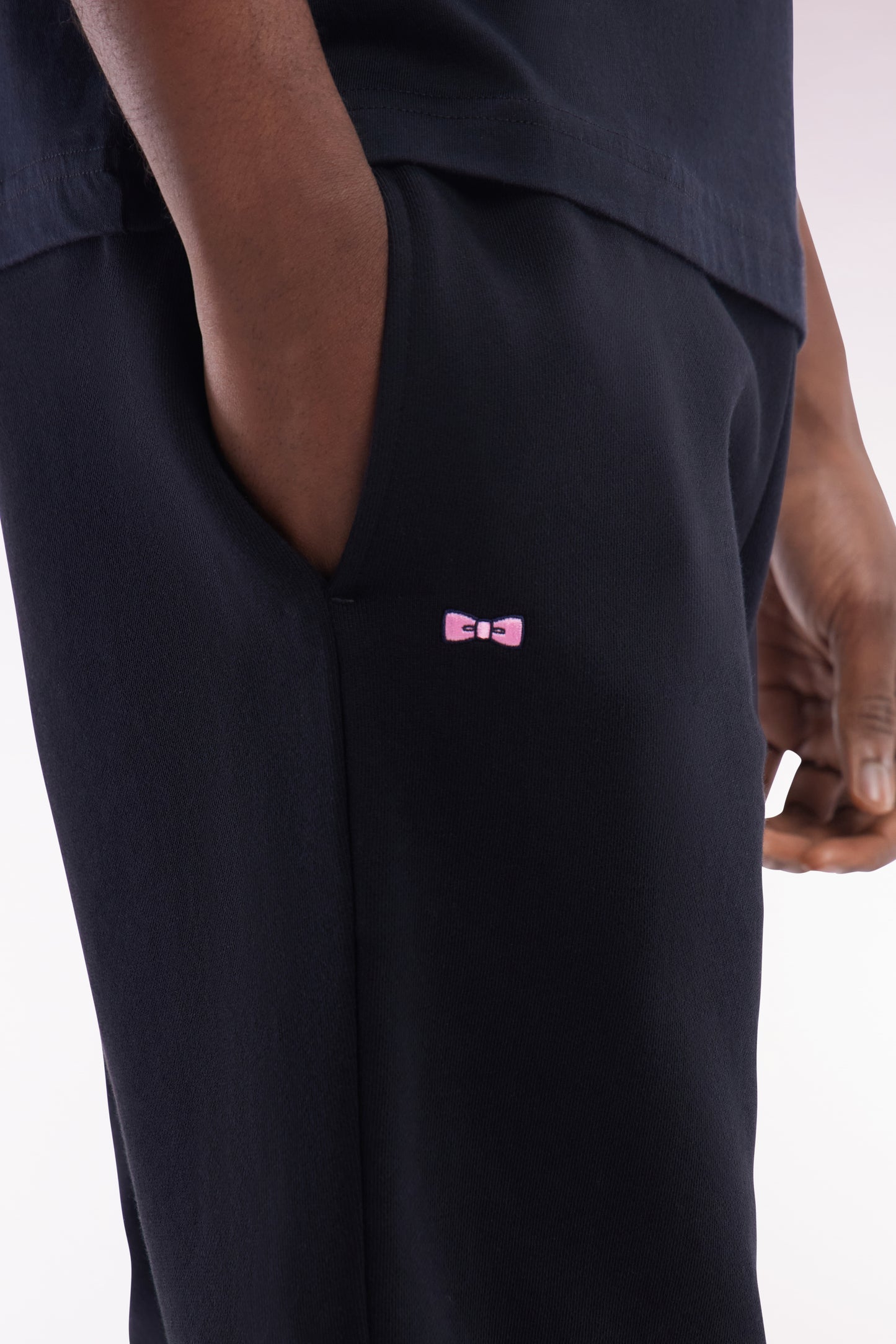 Straight-fit black cotton fleece shorts
