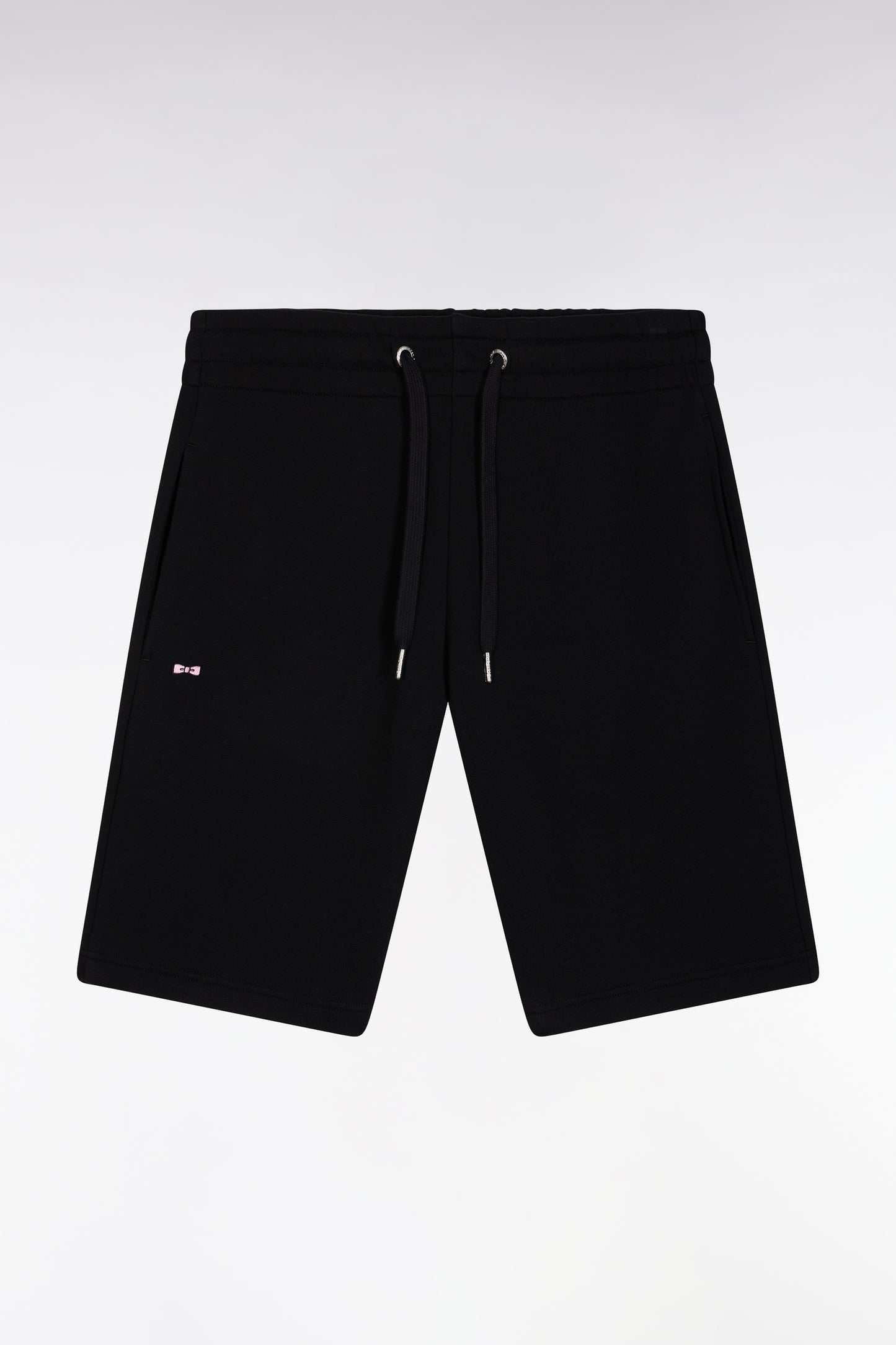 Straight-fit black cotton fleece shorts