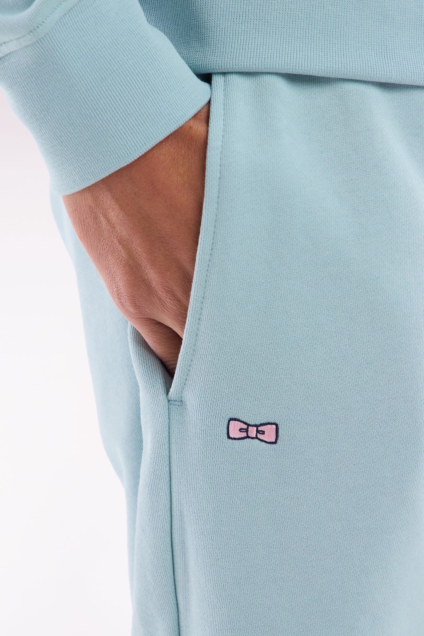 Straight-fit sea green cotton fleece shorts