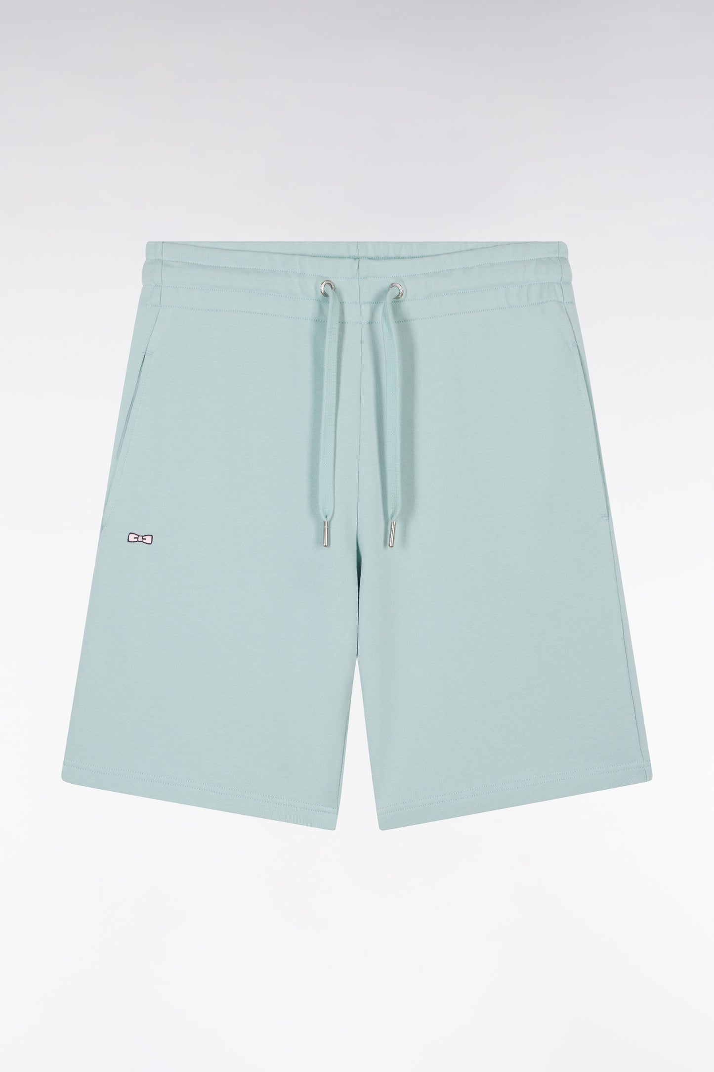 Straight-fit sea green cotton fleece shorts