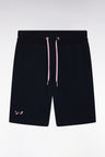 Relaxed-fit navy cotton fleece shorts with a striped bow tie embroidery