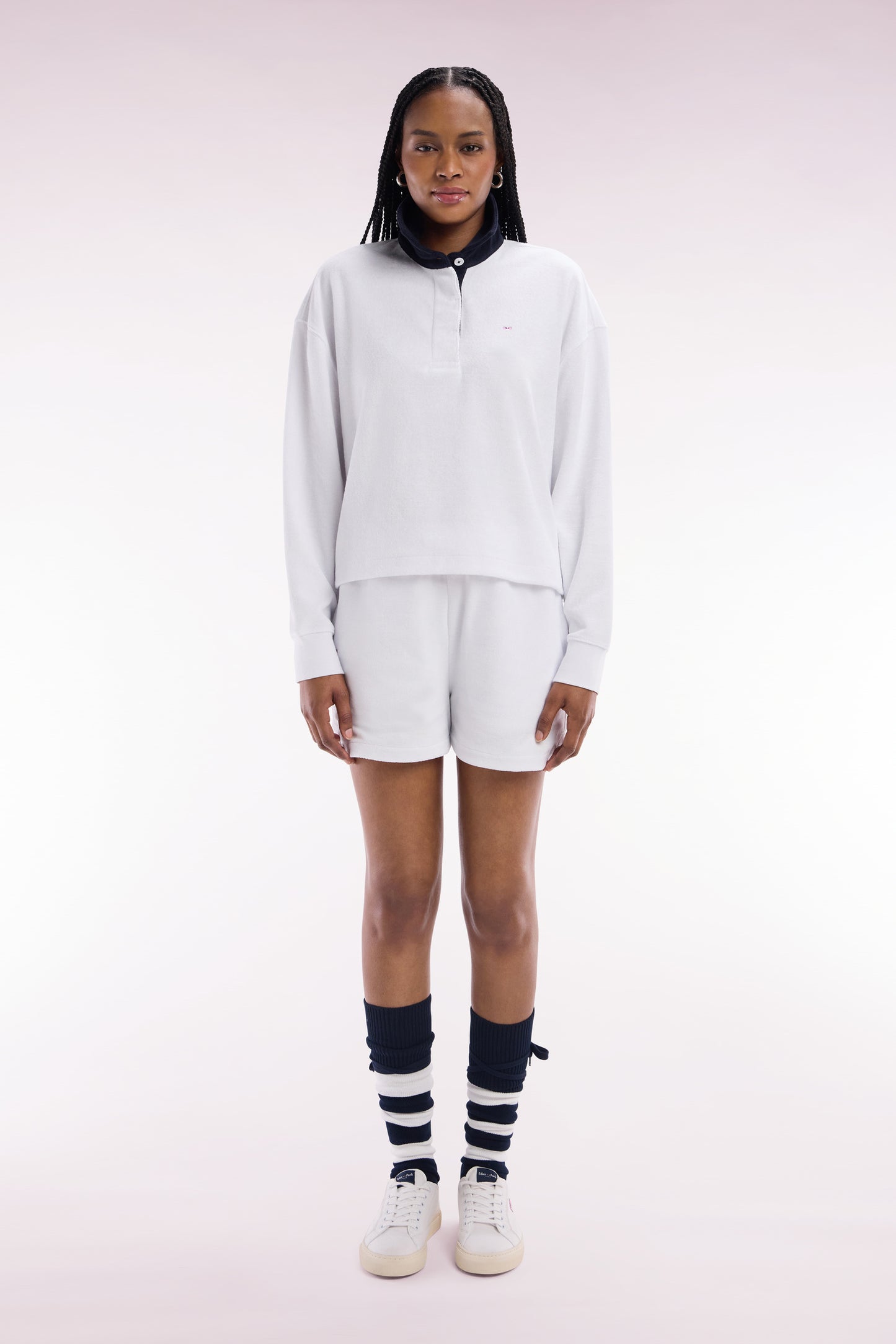 Straight-fit white cotton-blend fleece shorts