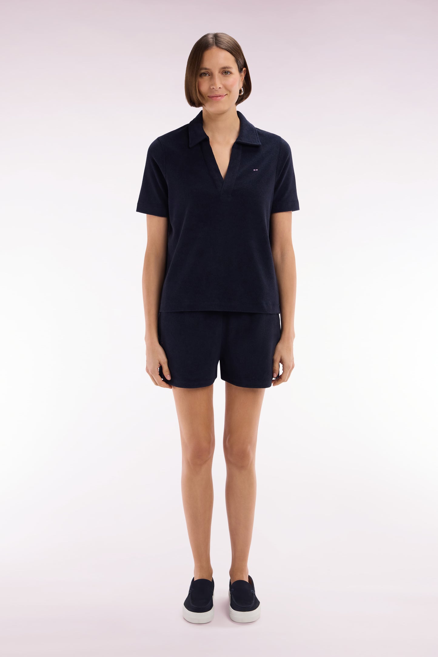Straight-fit navy cotton-blend fleece shorts