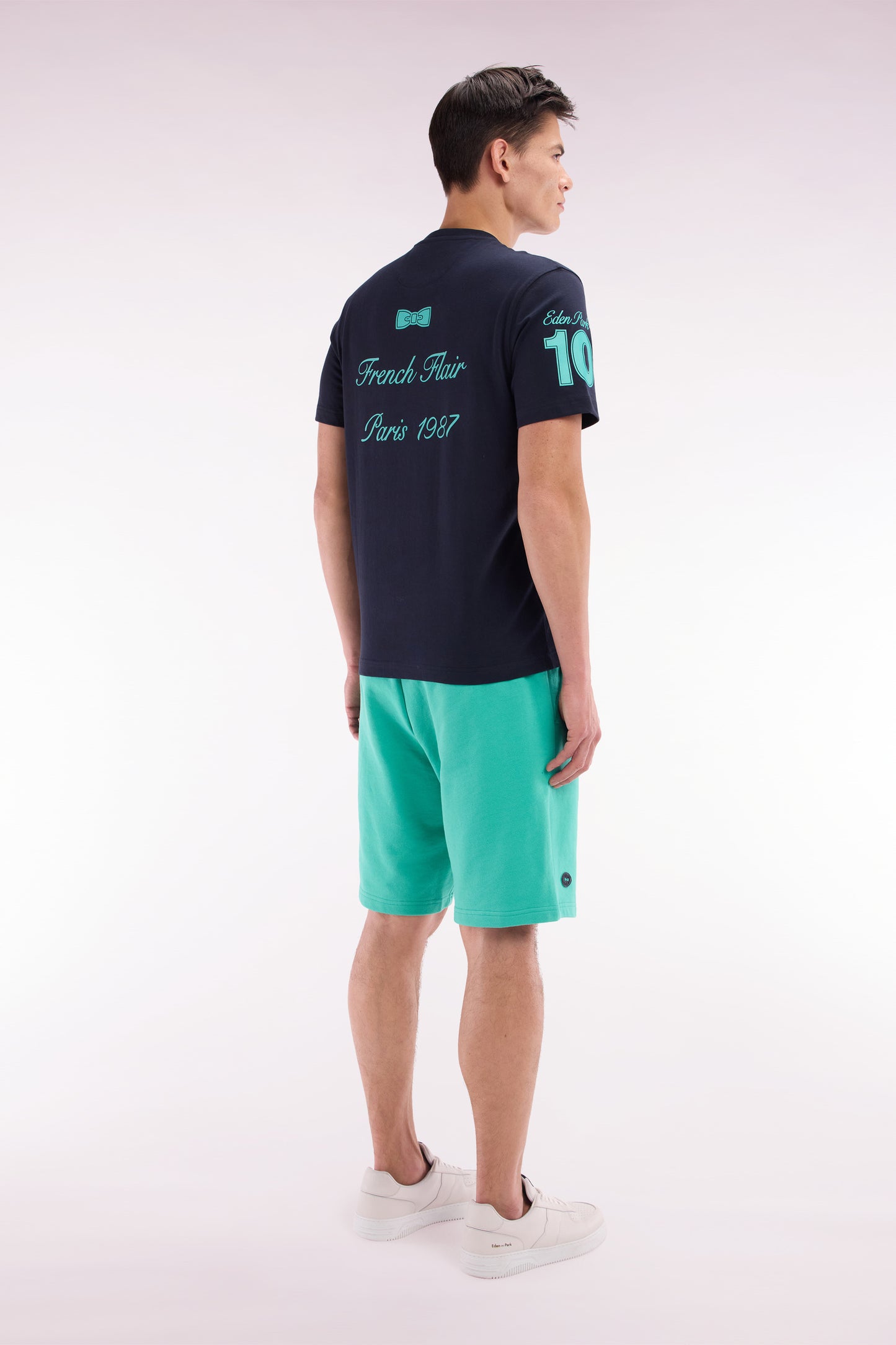 Relaxed-fit green cotton fleece shorts