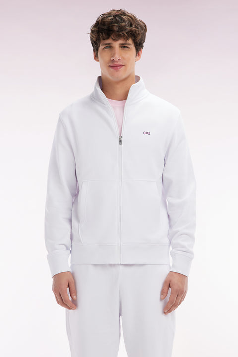 Straight-fit white cotton zip-up sweatshirt - Image 1