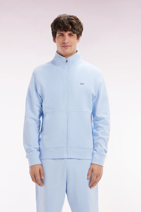 Straight-fit sky blue cotton zip-up sweatshirt - Image 1