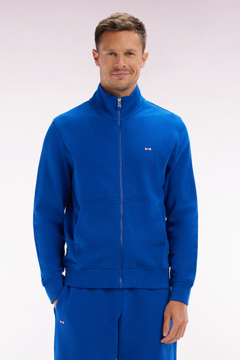 Straight-fit dark blue cotton zip-up sweatshirt - Image 1