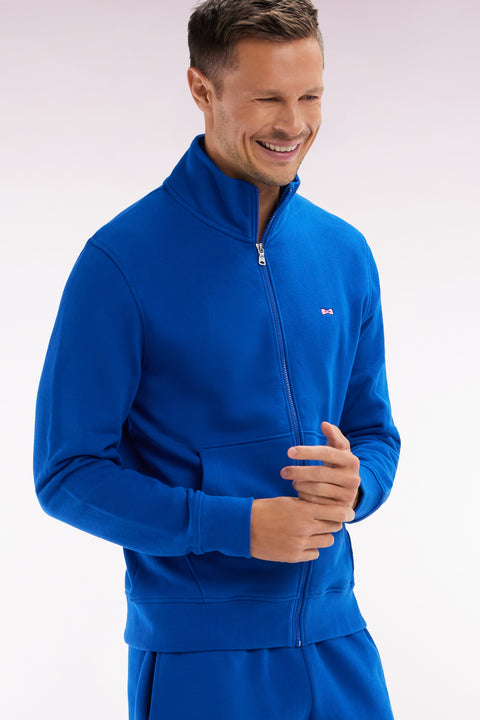 Straight-fit dark blue cotton zip-up sweatshirt - Image 3