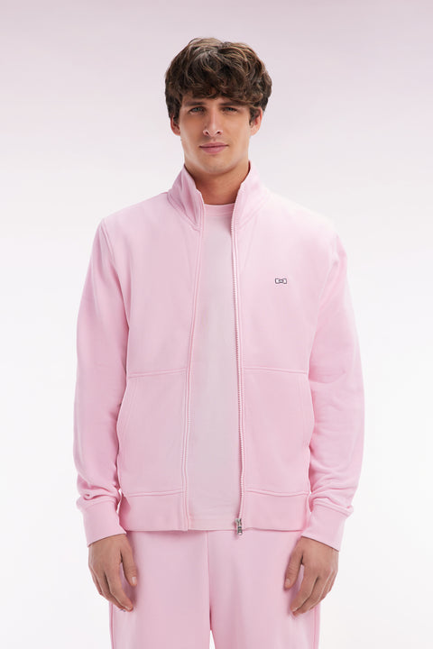 Straight-fit pink cotton zip-up sweatshirt - Image 1