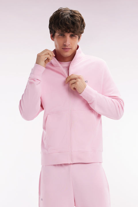 Straight-fit pink cotton zip-up sweatshirt - Image 3