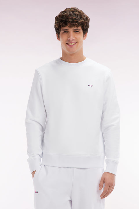 Straight-fit white cotton fleece sweatshirt - Image 1