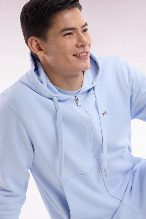 Straight-fit sky blue cotton fleece zip-up sweatshirt - Image 3