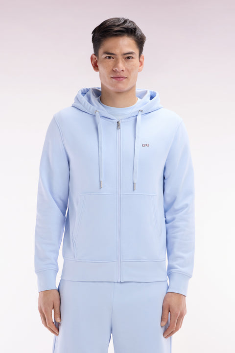 Straight-fit sky blue cotton fleece zip-up sweatshirt - Image 1