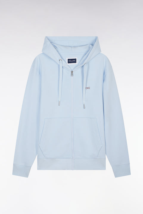Straight-fit sky blue cotton fleece zip-up sweatshirt - Image 2