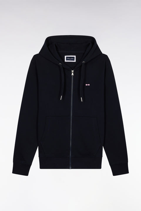 Straight-fit navy cotton fleece zip-up sweatshirt - Image 2