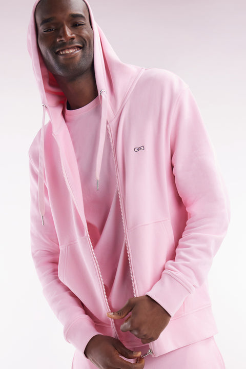 Straight-fit pink cotton fleece zip-up sweatshirt - Image 3